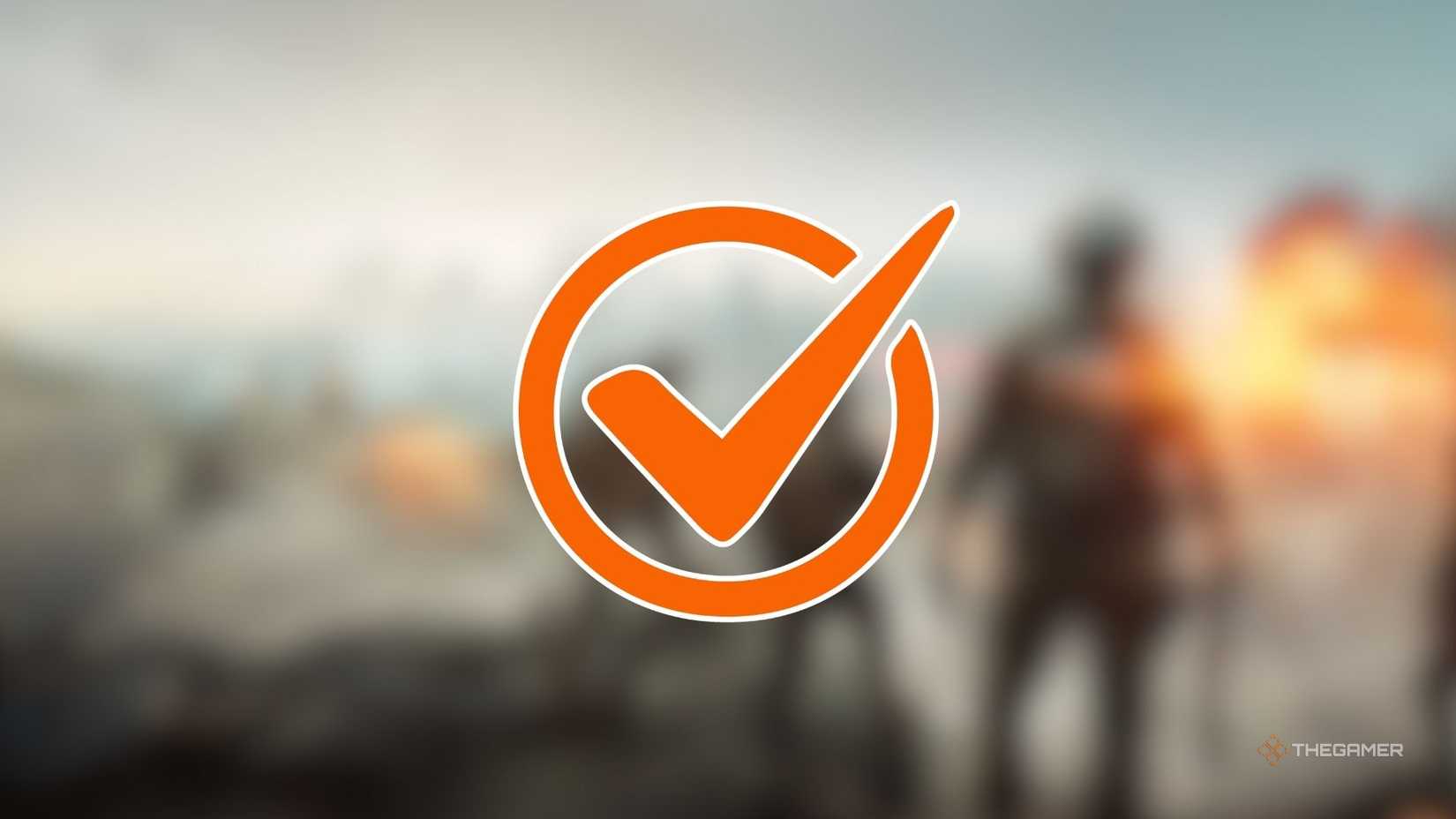 Check mark in front of a blurred Battlefield 6 backdrop key art.