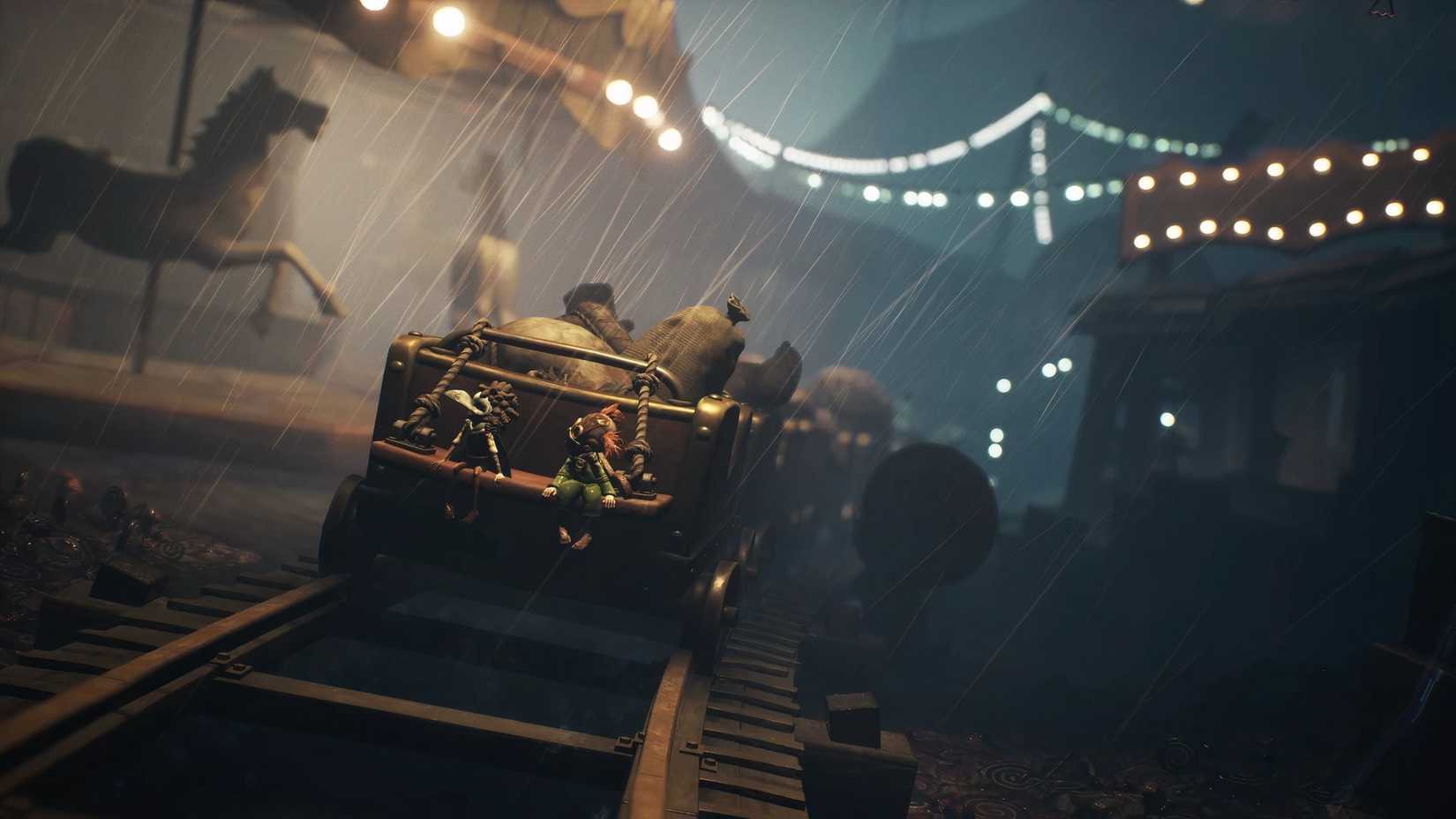 Low and Alone riding a ride in Little Nightmares 3.