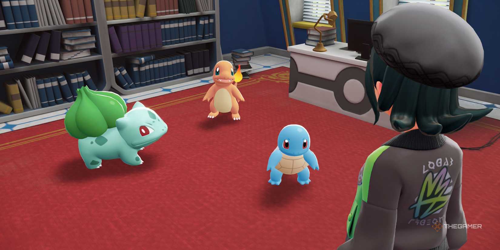 A player with Charmander Squirtle and Bulbasaur in Pokemon Legends Z-A.