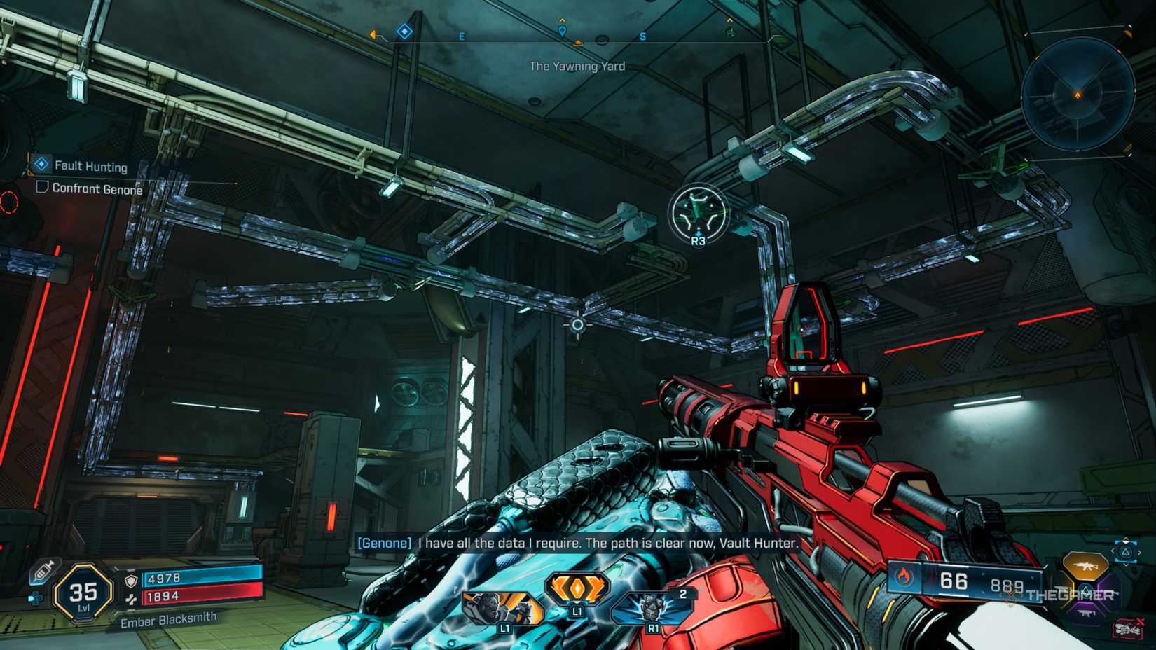 Amon looking up at a series of pipes powered by electricity running along the ceiling in Borderlands 4.