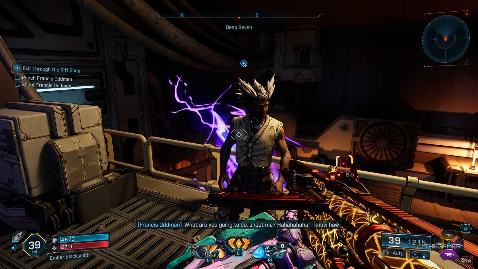 Amon speaking to Francis after he admits his crimes and with options of whether to punch or shoot him in Borderlands 4.