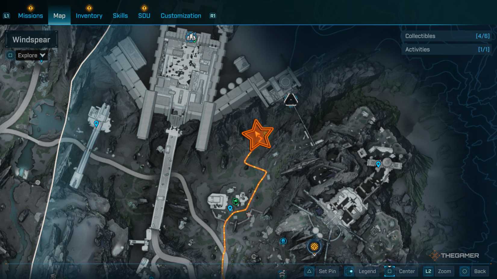 Close up of a map of the Windspear region of Terminus Range with an orange star edited onto where Oddman's body is in Borderlands 4.