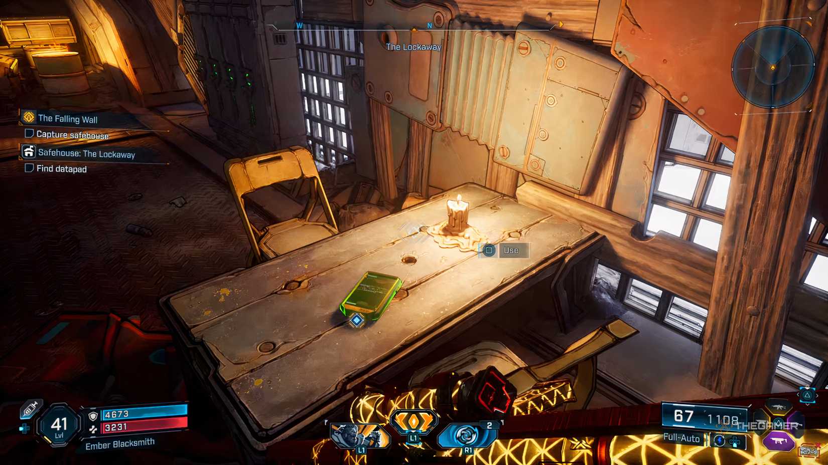 Amon looking down at a datapad on a small table lit by one candle in Borderlands 4.