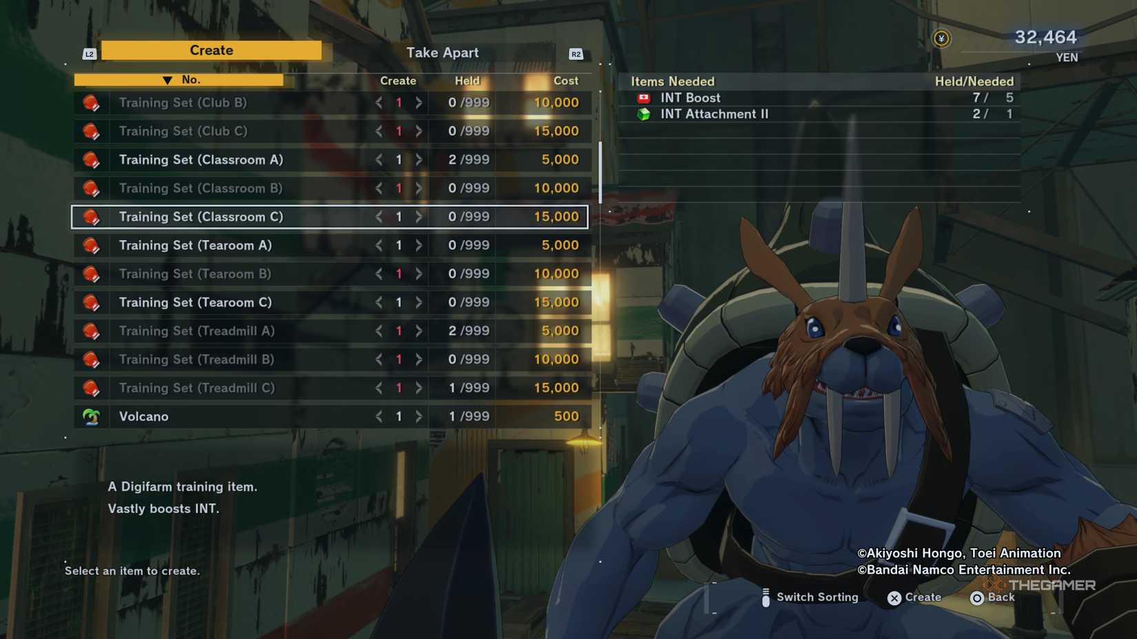 Menu for Zudomon's shop showing several available and unavailable recipes while Zudomon waits in Digimon Story: Time Stranger.