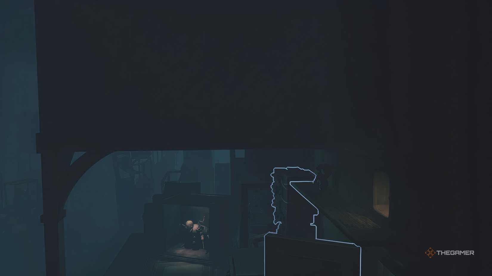 Alone walking along a narrow path towards a vent in Little Nightmares 3.