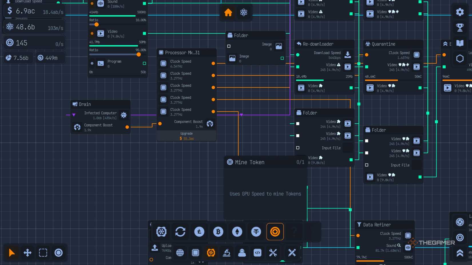 the token miner node is highlighted for selection in upload labs.