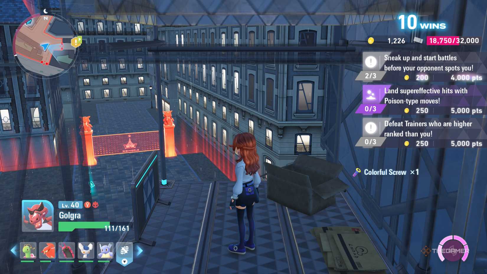 Player stands in the Battle Zone with a rare card in possession in Pokemon Legends: Z-A.