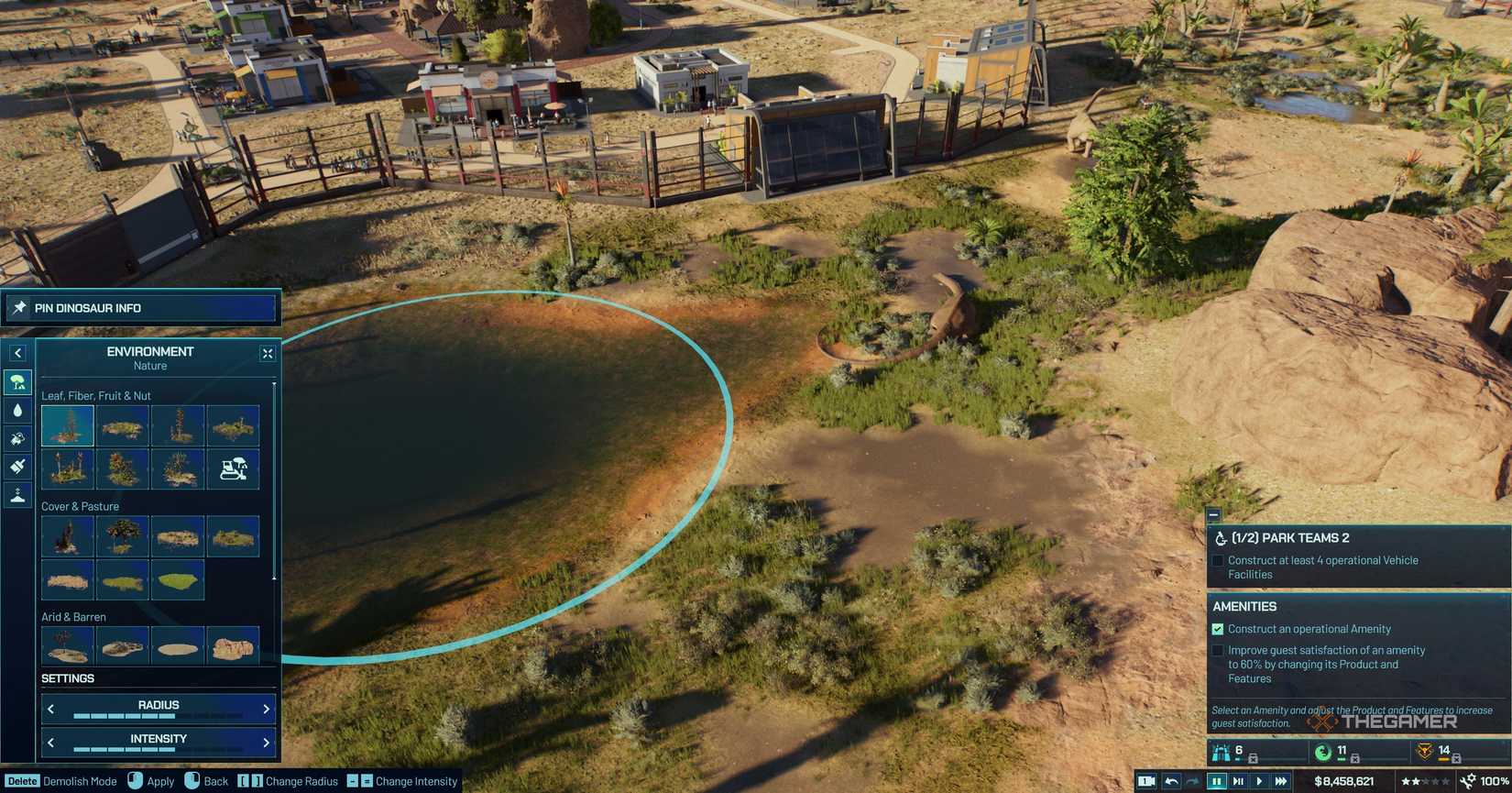 UI interface showing a dinosaur in its exhibit in Jurassic World Evolution 3.