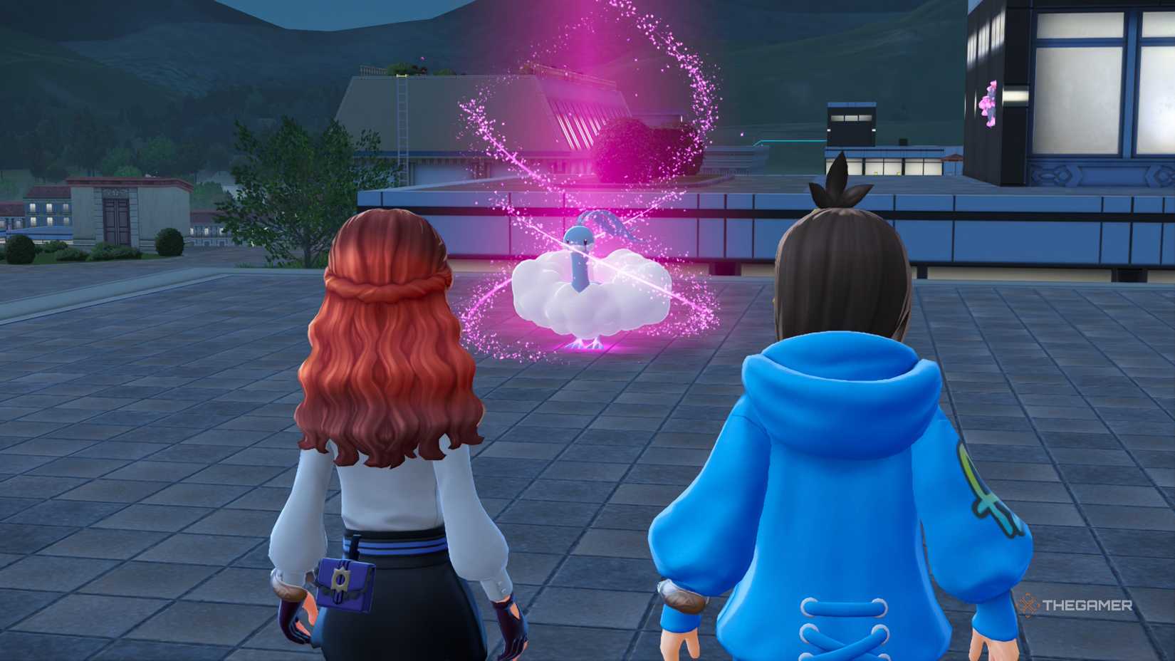 Player stands in front of Mega Altaria with Lida in Pokemon Legends: Z-A.