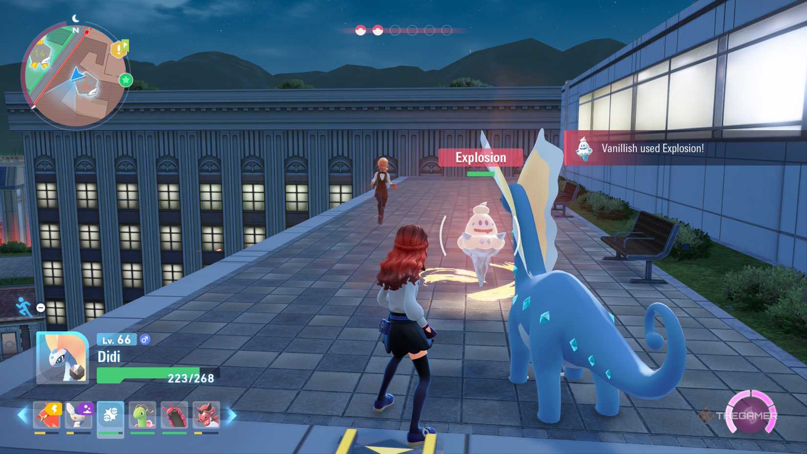 Player fights a barista who uses a self-destructing Vanilish in Pokemon Legends: Z-A.