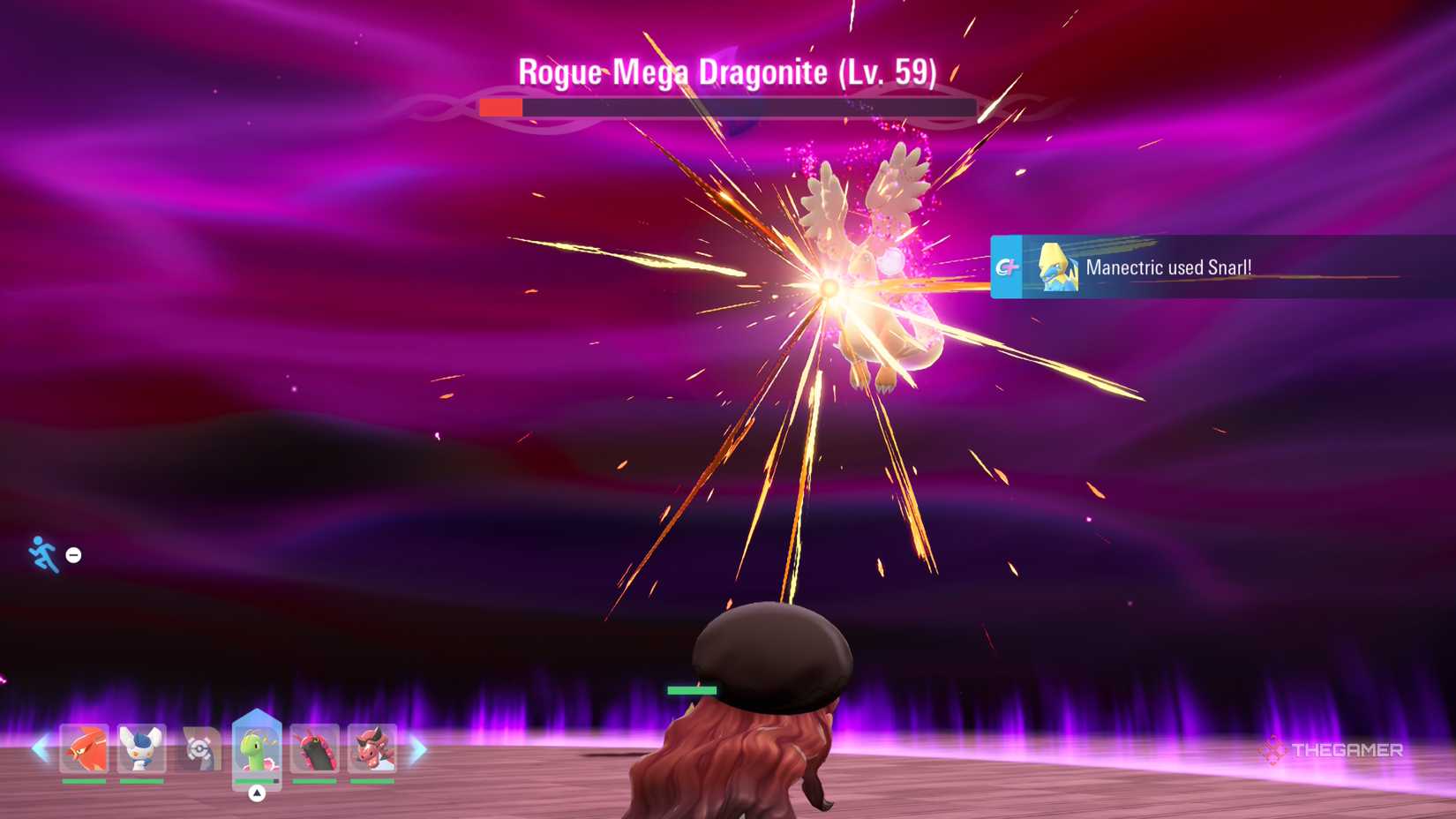 Mega Dragonite prepares to fire a devastating beam into the arena in Pokemon Legends: Z-A.