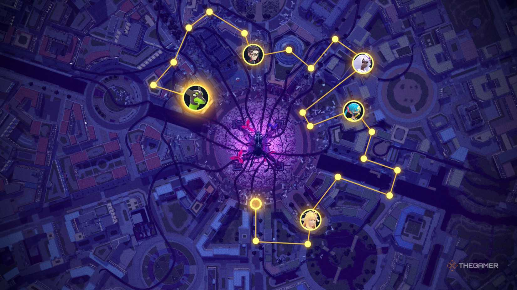 Map of overhead Lumiose City shows route to Zygarde and all Rogue Mega Evolution stops in Pokemon Legends: Z-A.