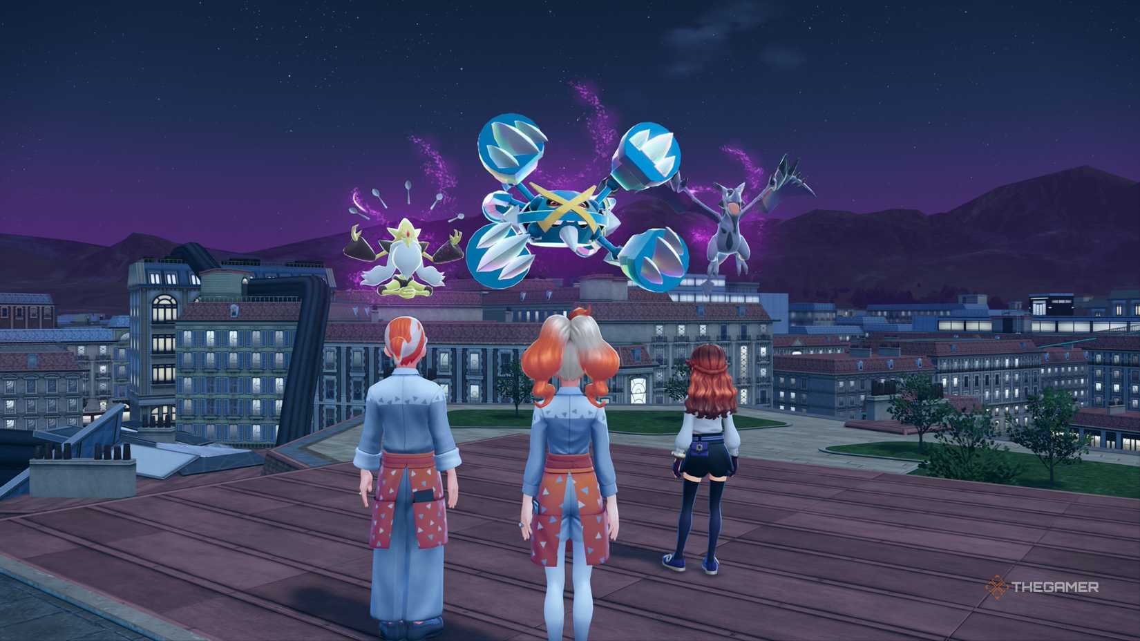 Rogue Megas Alakazam, Metagross, and Aerodactyl challenge the player and Team Flare Nouveau to battle on the rooftops in Pokemon Legends: Z-A.