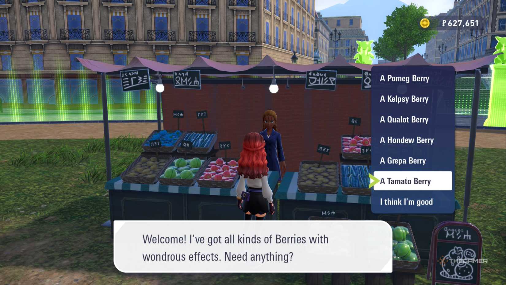 Player purchases a tomato berry from a vendor in Zone 8 in Pokemon Legends: Z-A.