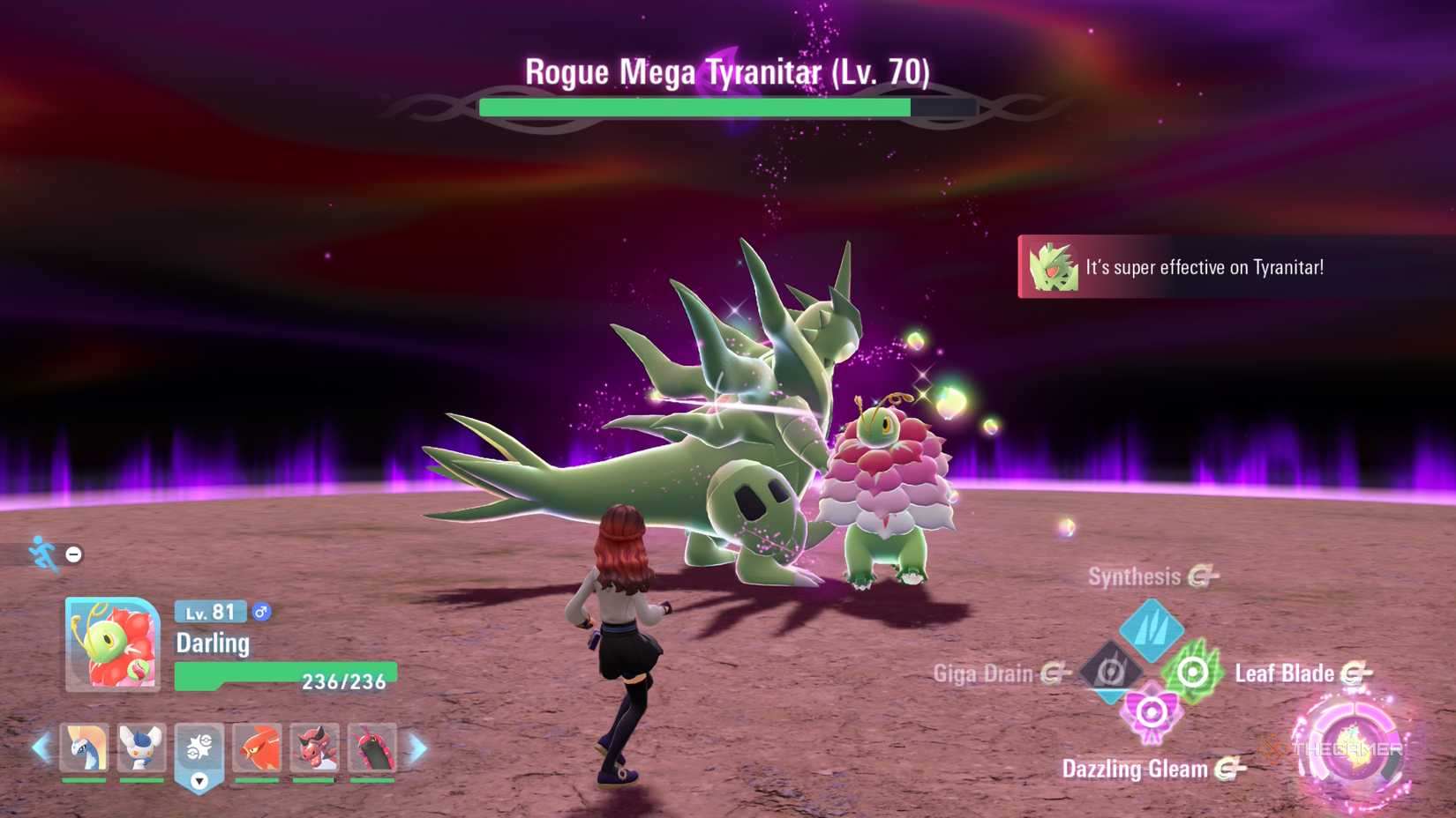 Player rematches Rogue Mega Tyranitar with Mega Meganium in Pokemon Legends: Z-A.