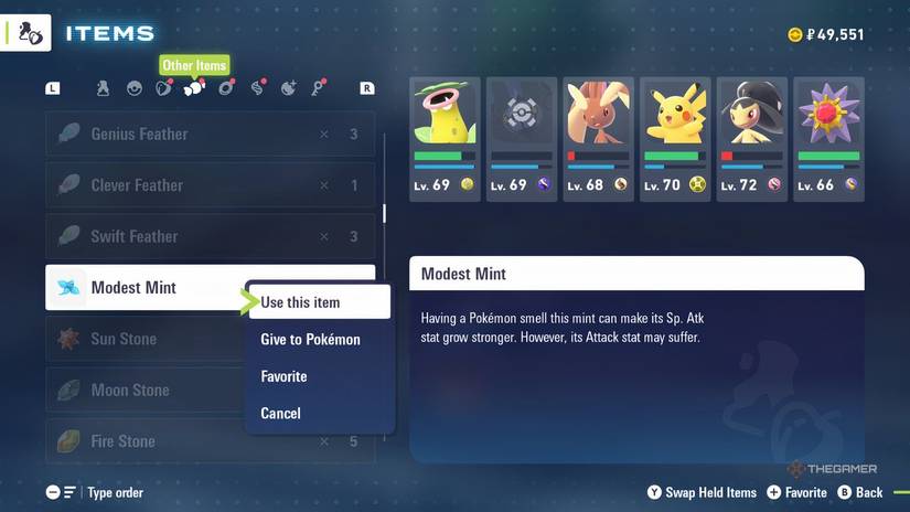 A Mint being used in Pokemon Legends: Z-A.