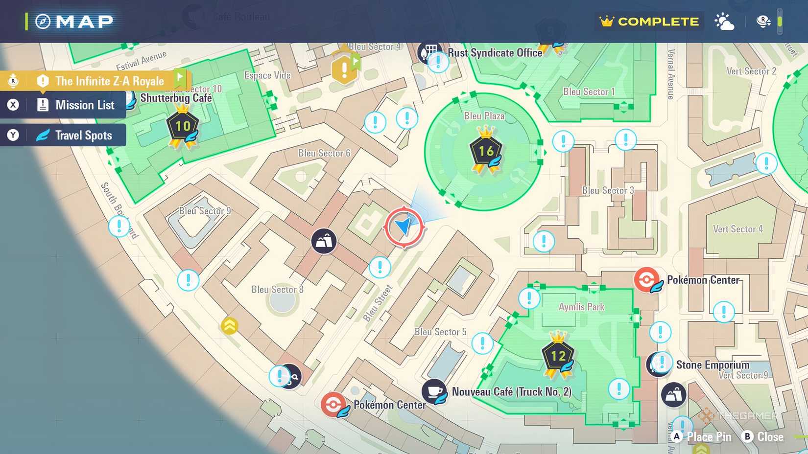 A Moon Stone map location in Pokemon Legends: Z-A, on top of Passade De La Felicite.