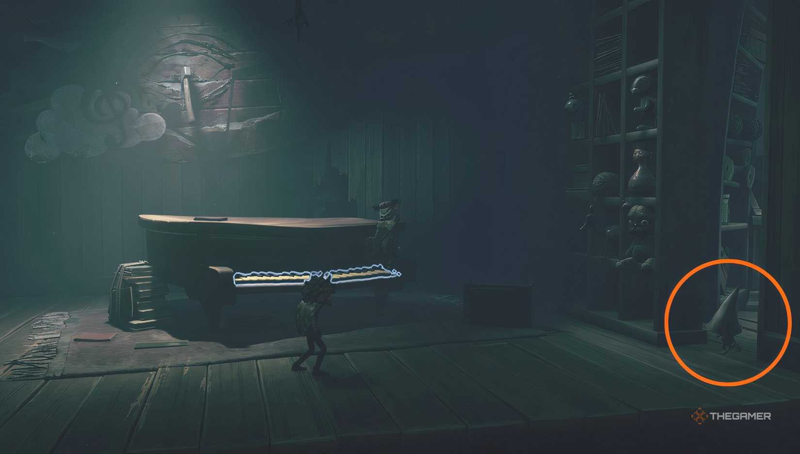 A Nome running out of a secret room in Little Nightmares 3.
