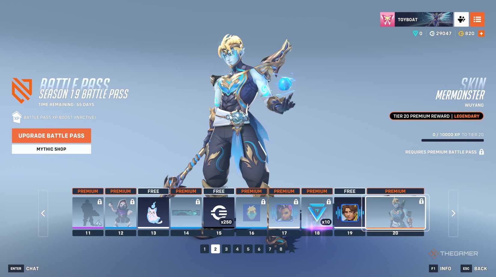 A page full of rewards from the Season 19 Battle Pass in Overwatch 2.