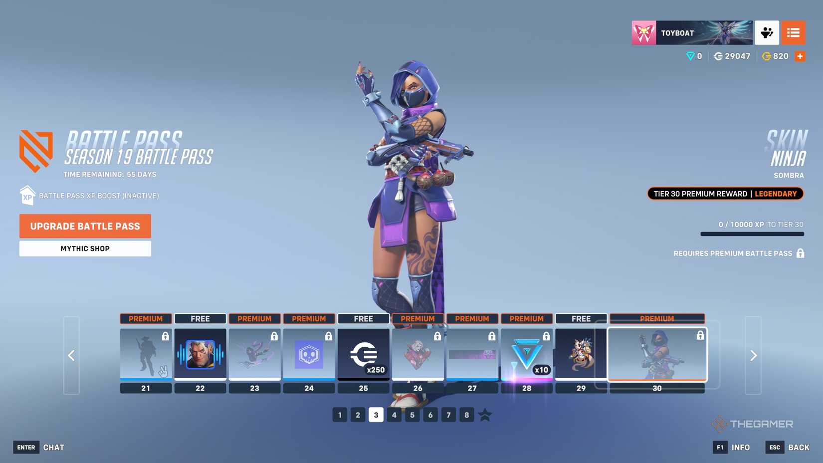 A page full of rewards from the Season 19 Battle Pass in Overwatch 2.