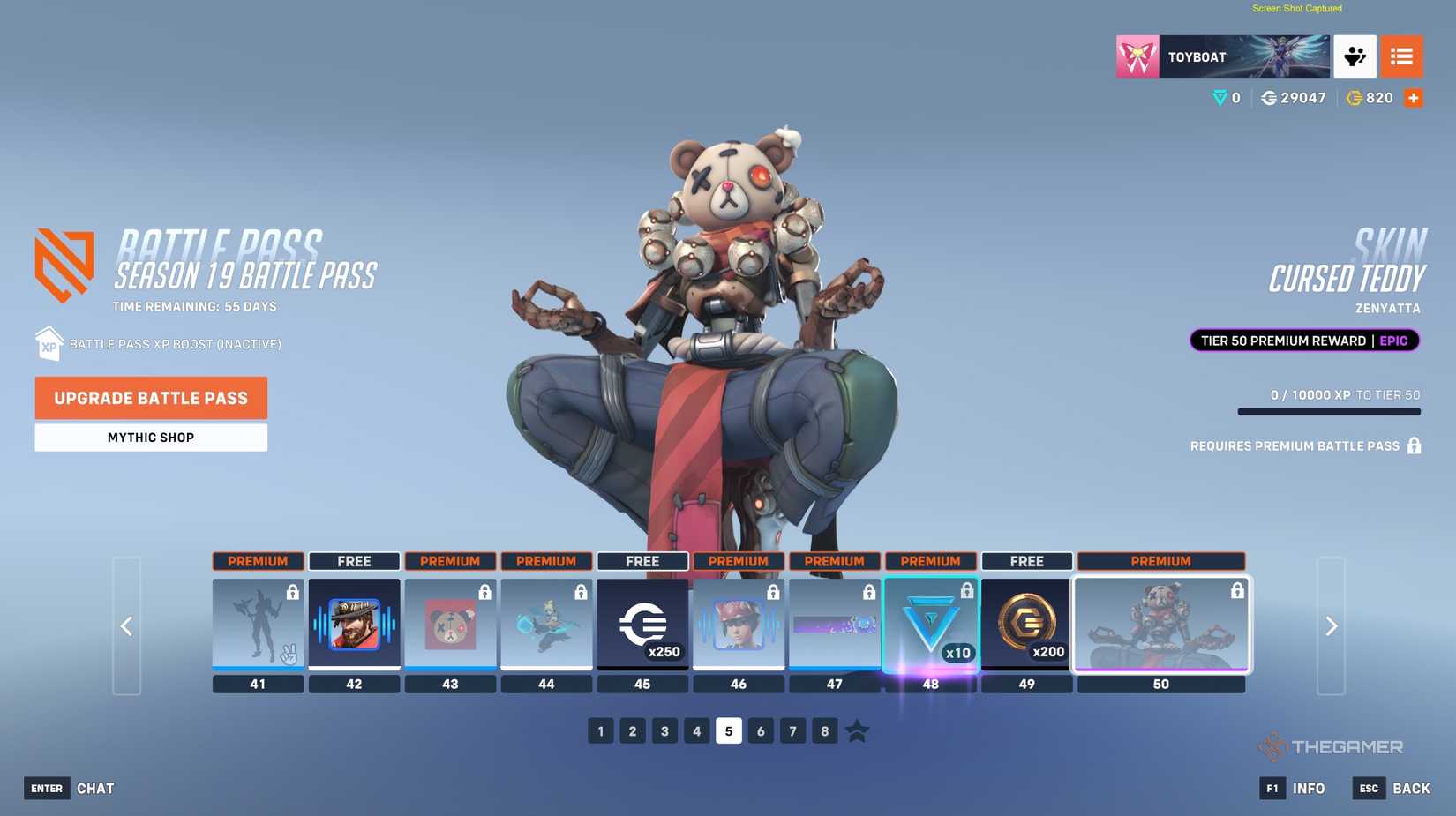 A page full of rewards from the Season 19 Battle Pass in Overwatch 2.