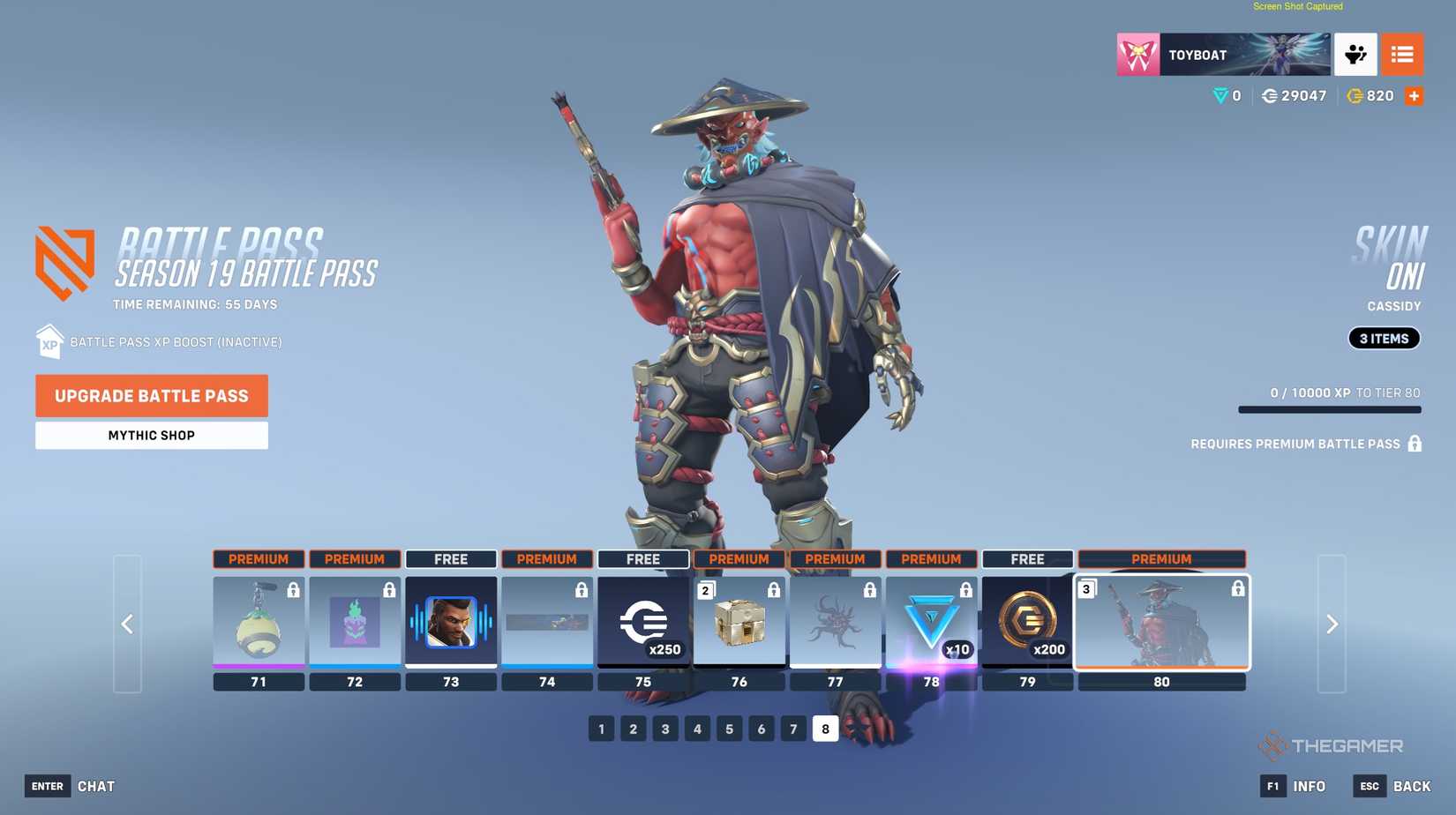A page full of rewards from the Season 19 Battle Pass in Overwatch 2.