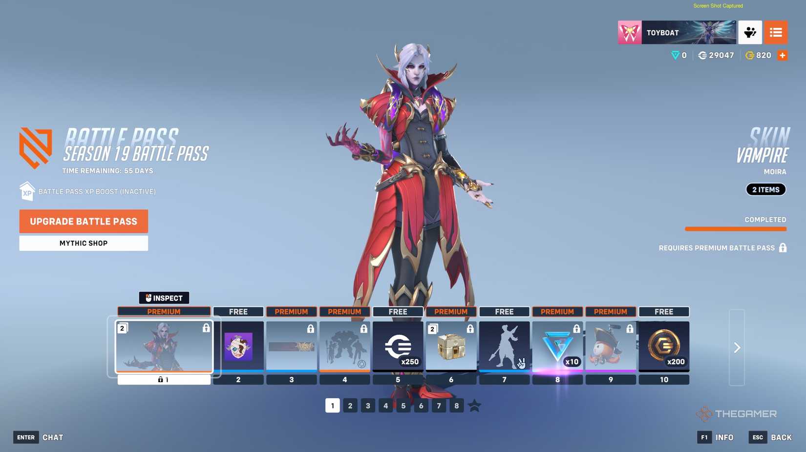 A page full of rewards from the Season 19 Battle Pass in Overwatch 2.