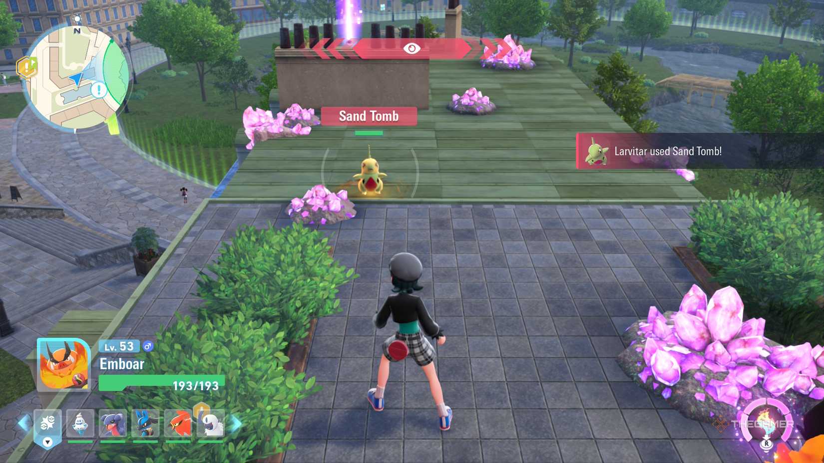 A player near Larvitar in Pokemon Legends Z-A.