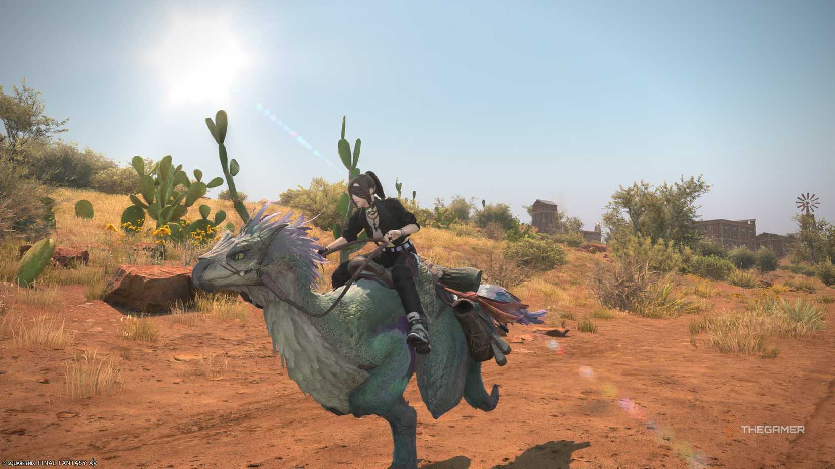 A player riding a Seikret in Final Fantasy 14.