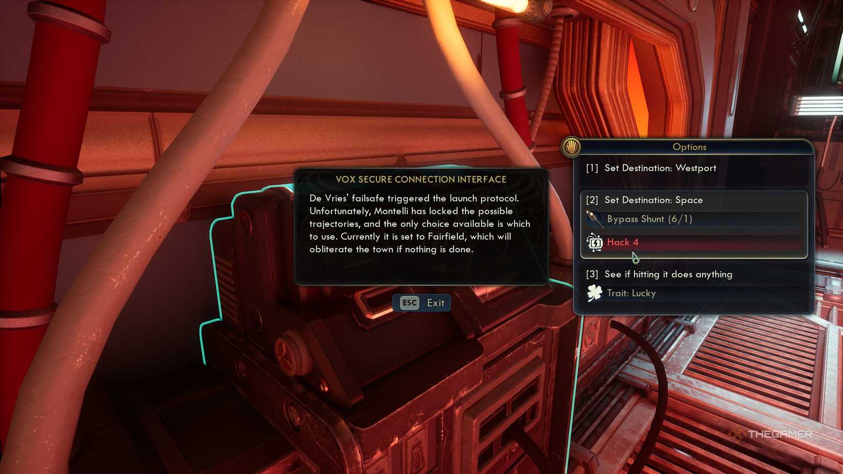 A pop up in The Outer Worlds 2, prompting the player to choose which town gets destoryed out of Westport or Fairfield. They can also try to redirect it into space