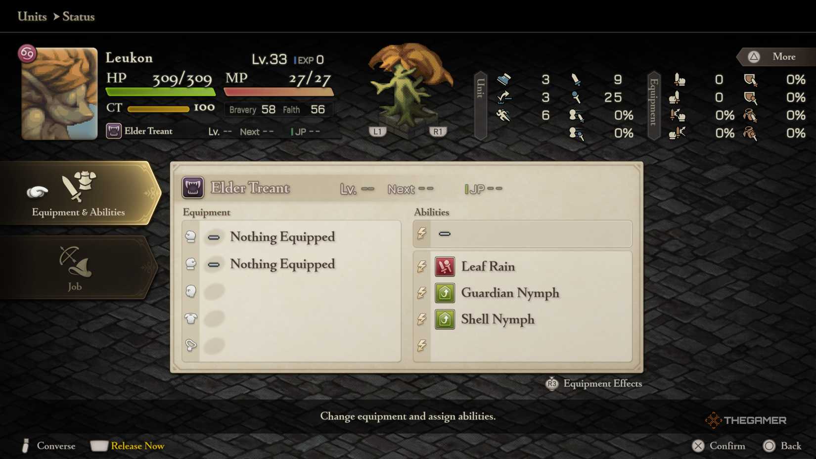 A recruited Elder Treant's stats in Final Fantasy Tactics The Ivalice Chronicles.