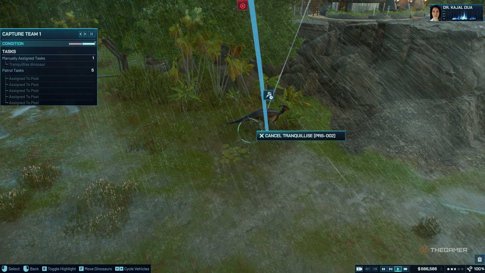 A Tranquilized Dinosaur in Jurassic World Evolution 3.