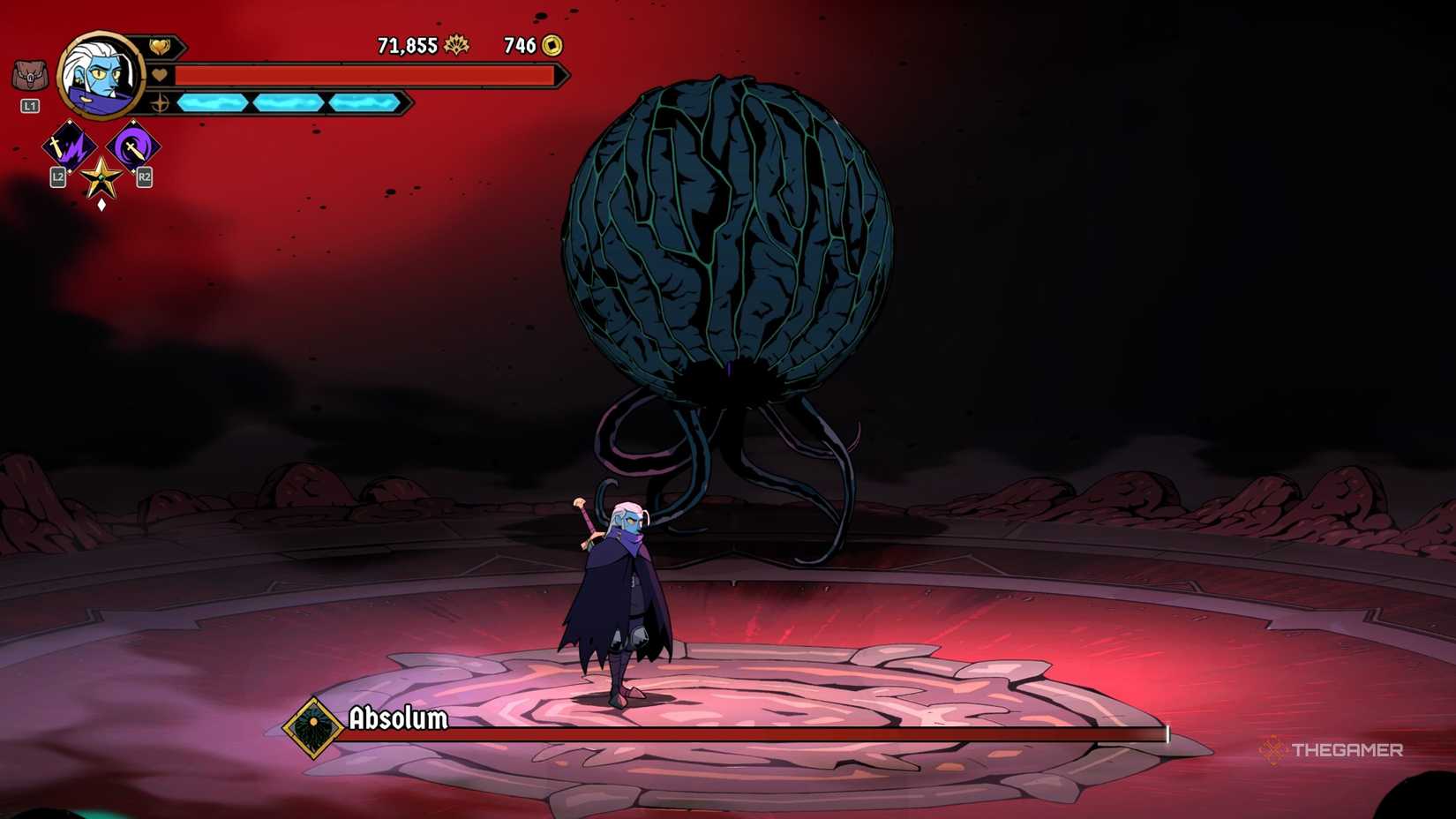 Absolum's true final boss fighting Galandra.