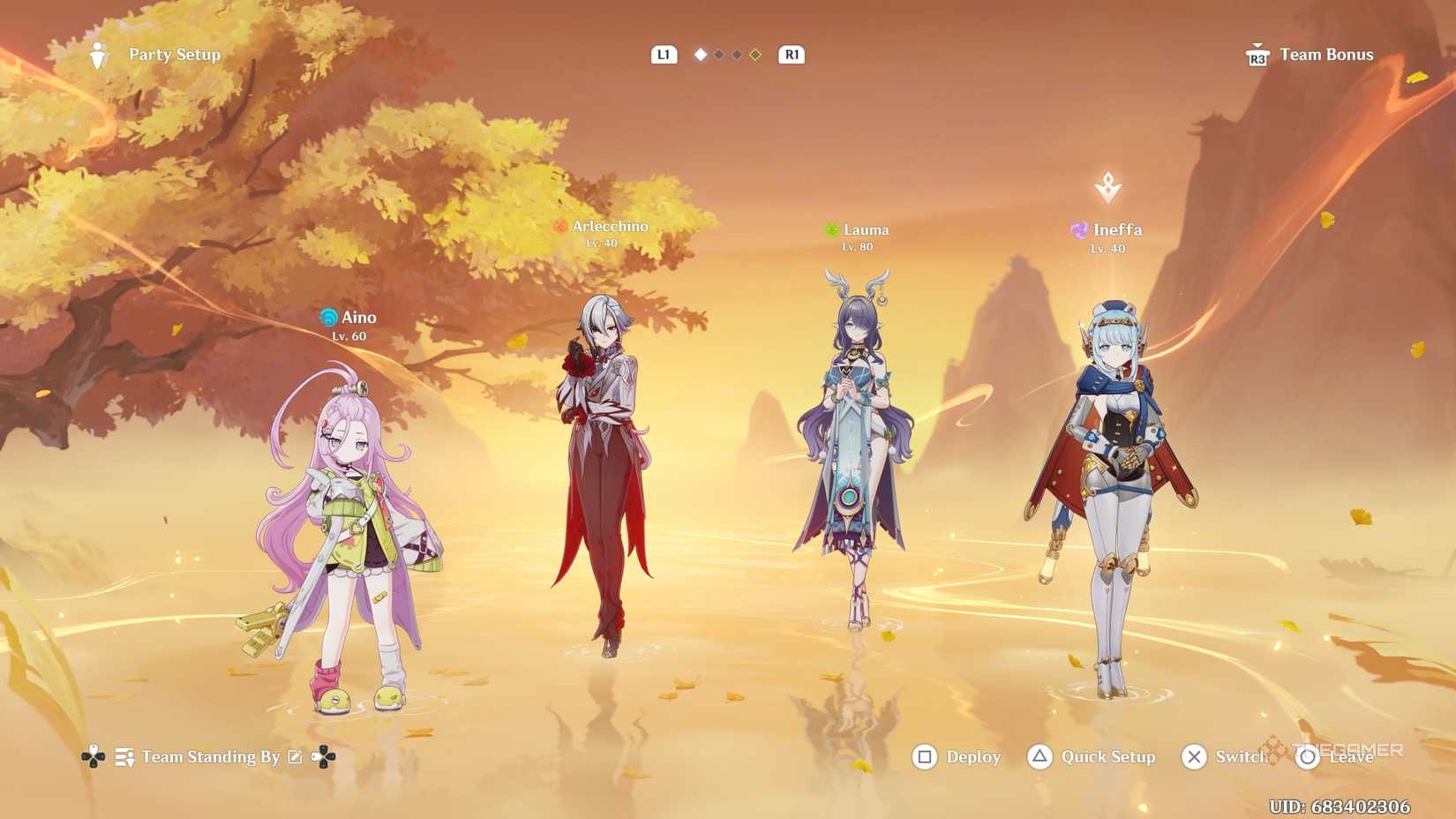 Aino, Arlecchino, Lauma, and Ineffa in Genshin Impact.