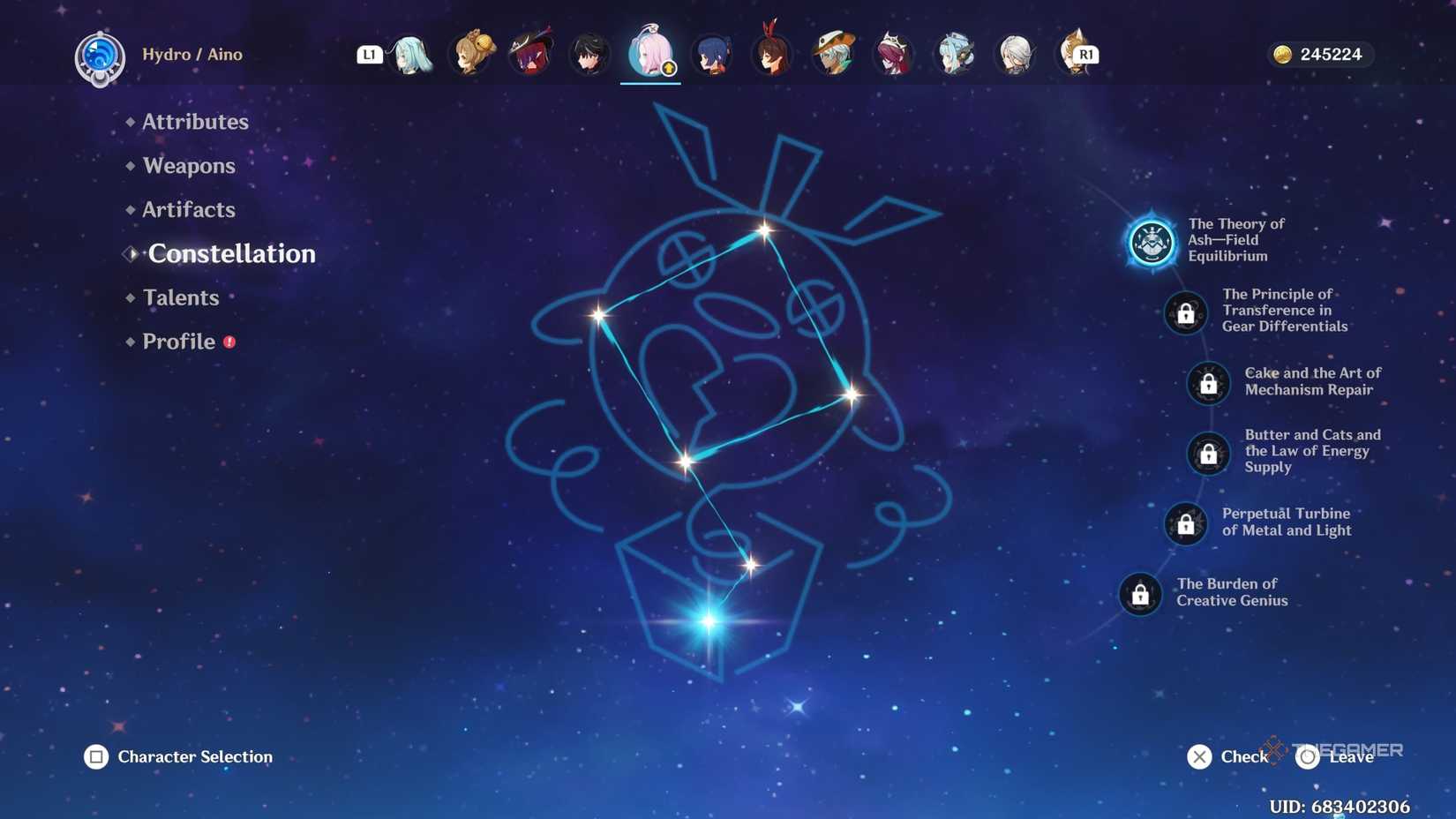 Aino's constellation of a duck in Genshin Impact.