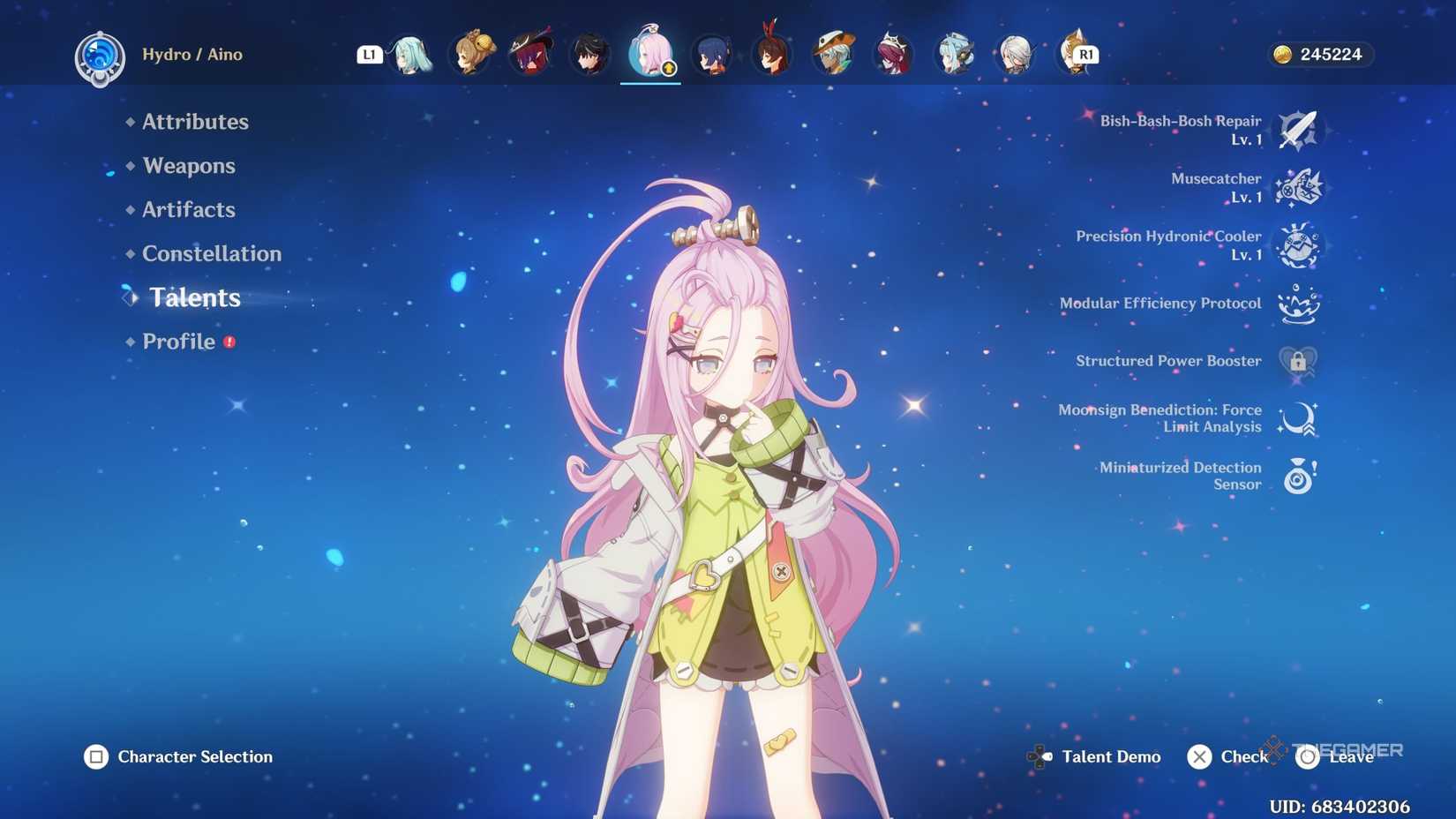Aino's talents in Genshin Impact.