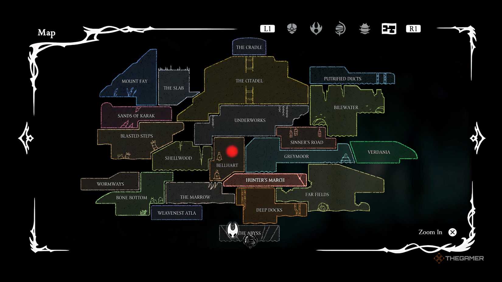 All of Freys locations on the map in Hollow Knight: Silksong.
