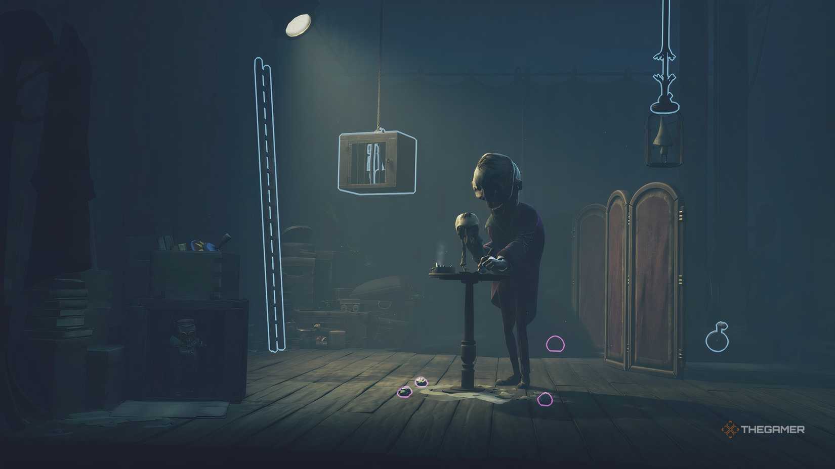 Alone and Low in cages near Kin and Mini Kin in Little Nightmares 3.