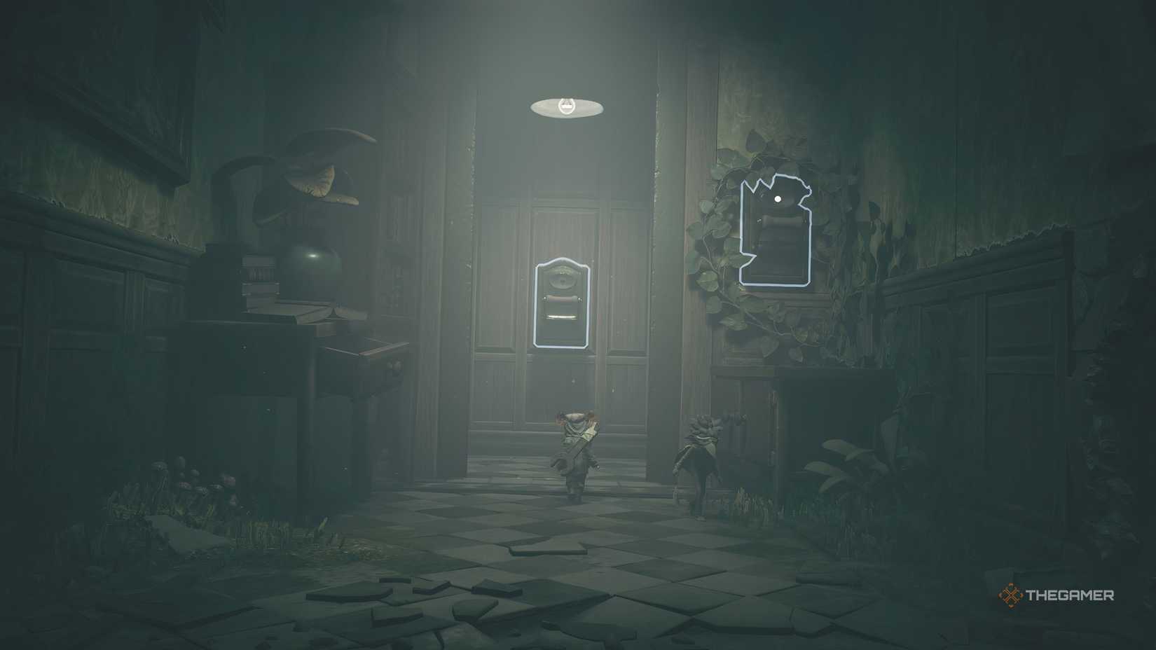Alone and Low taking an elevator in Little Nightmares 3.
