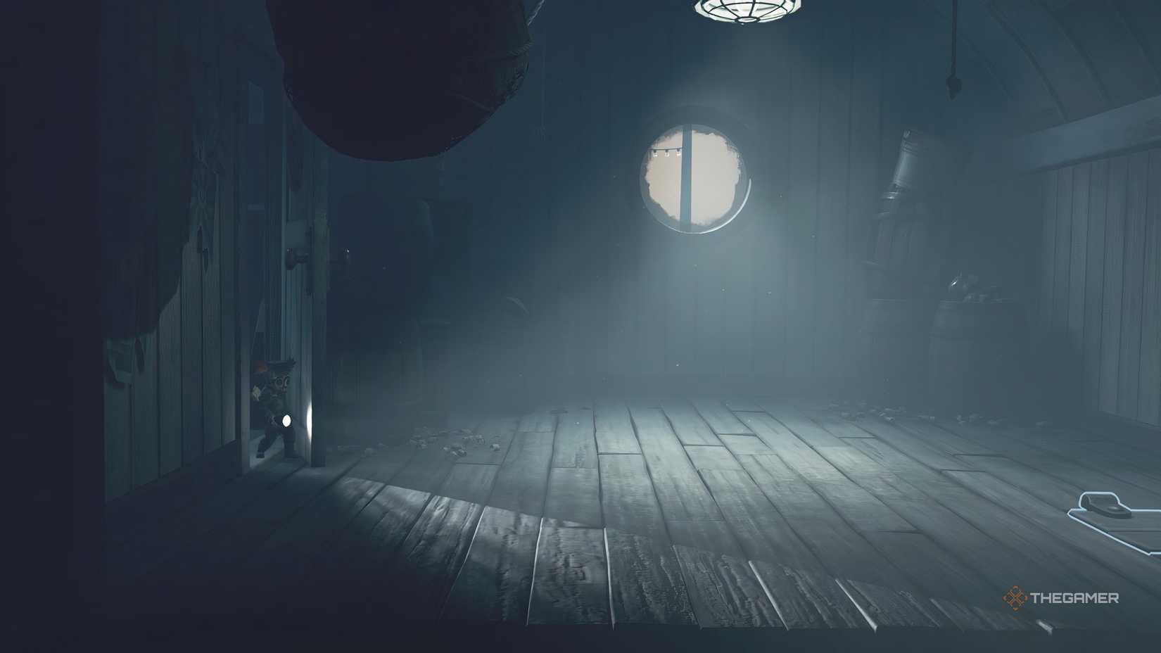 Alone entering a room with a broken window in Little Nightmares 3.