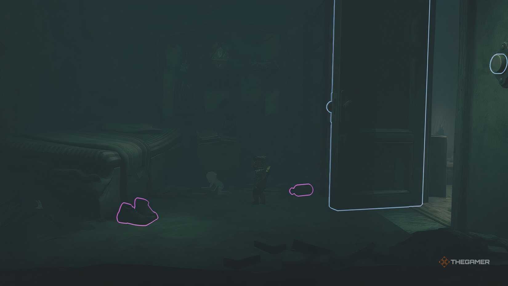 Alone standing near a ghost kneeling on the floor in Little Nightmares 3.