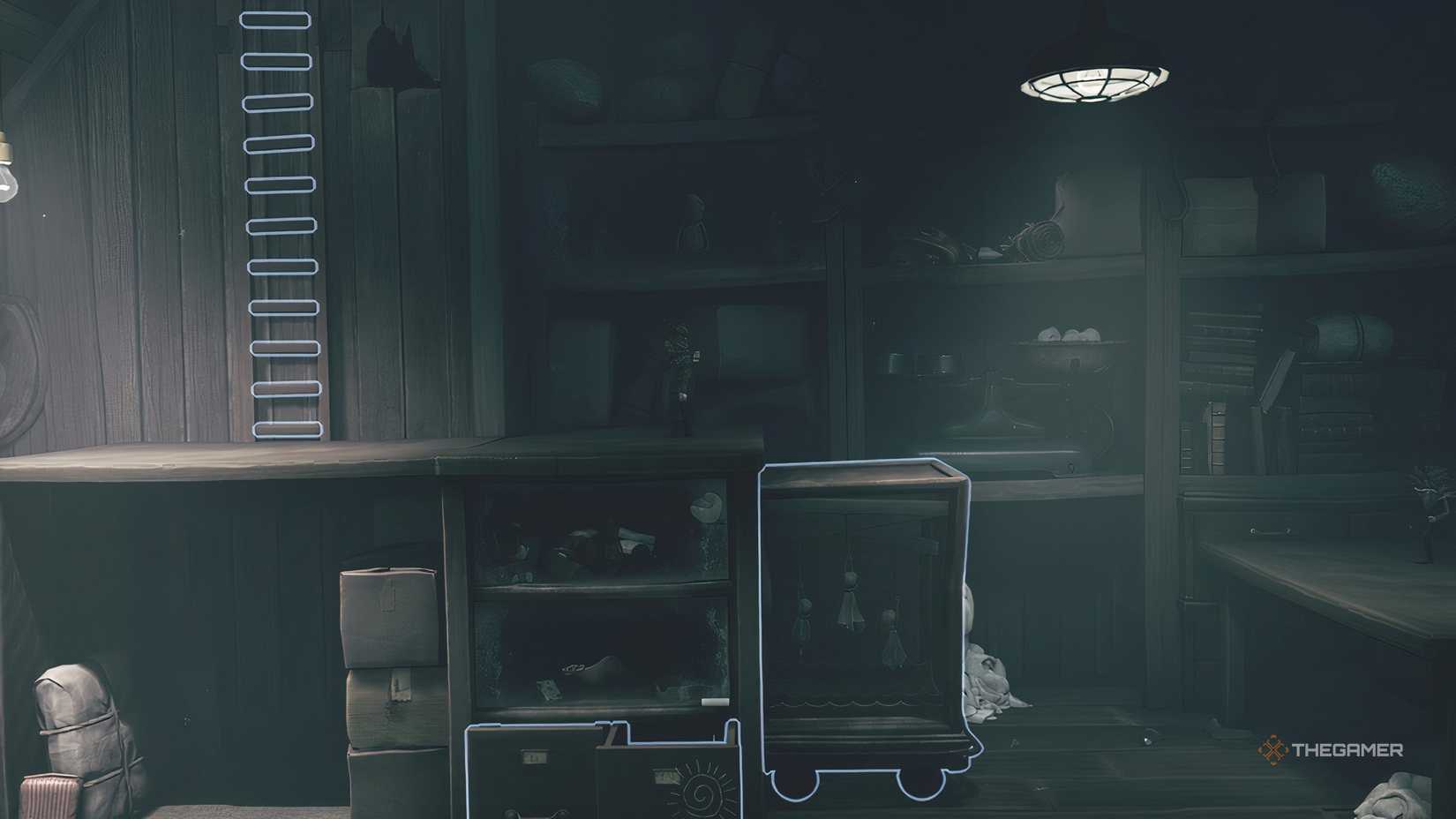Alone standing near a ladder in Little Nightmares 3.