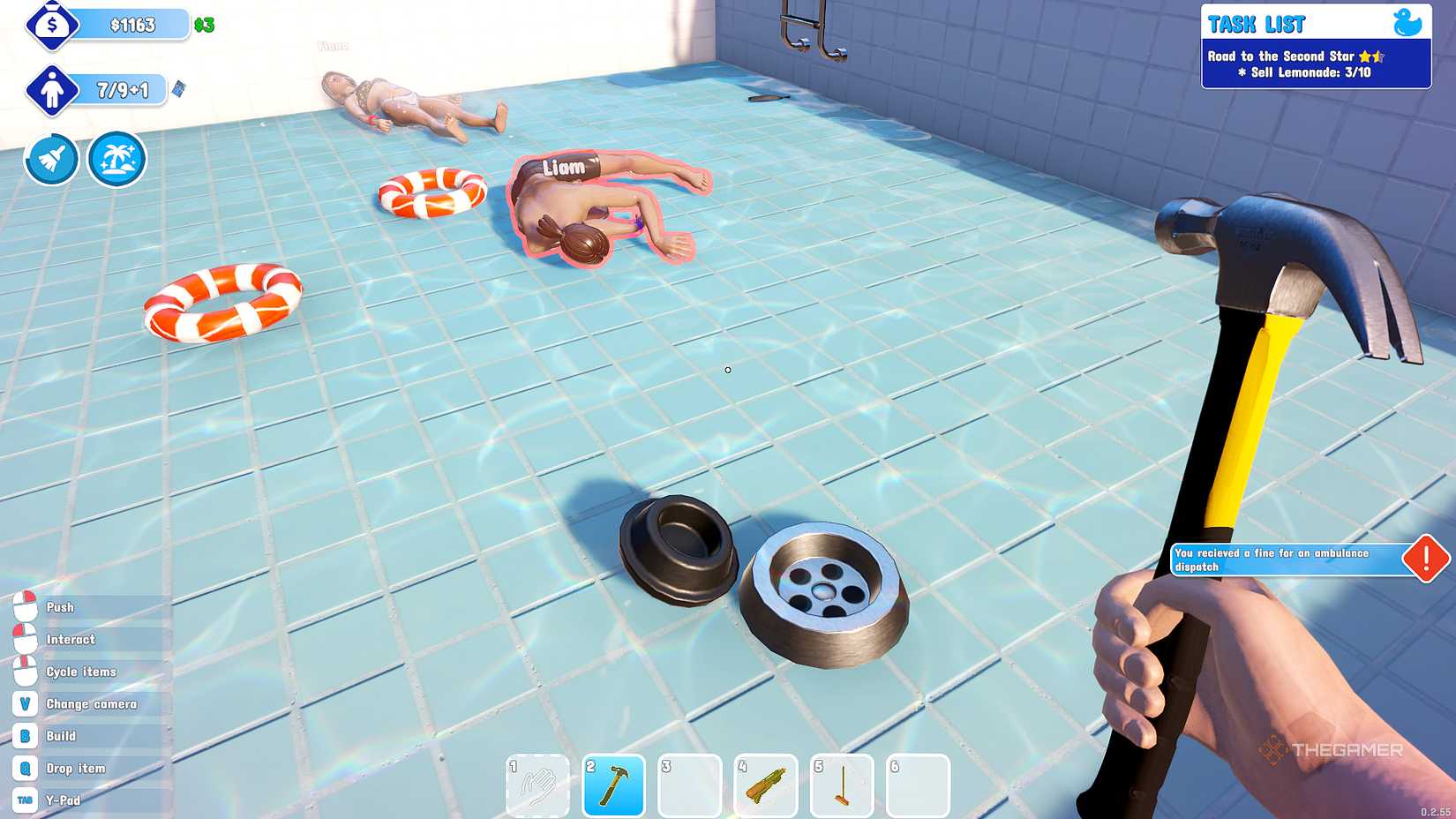 An accident in a drained pool in Water Park Simulator.
