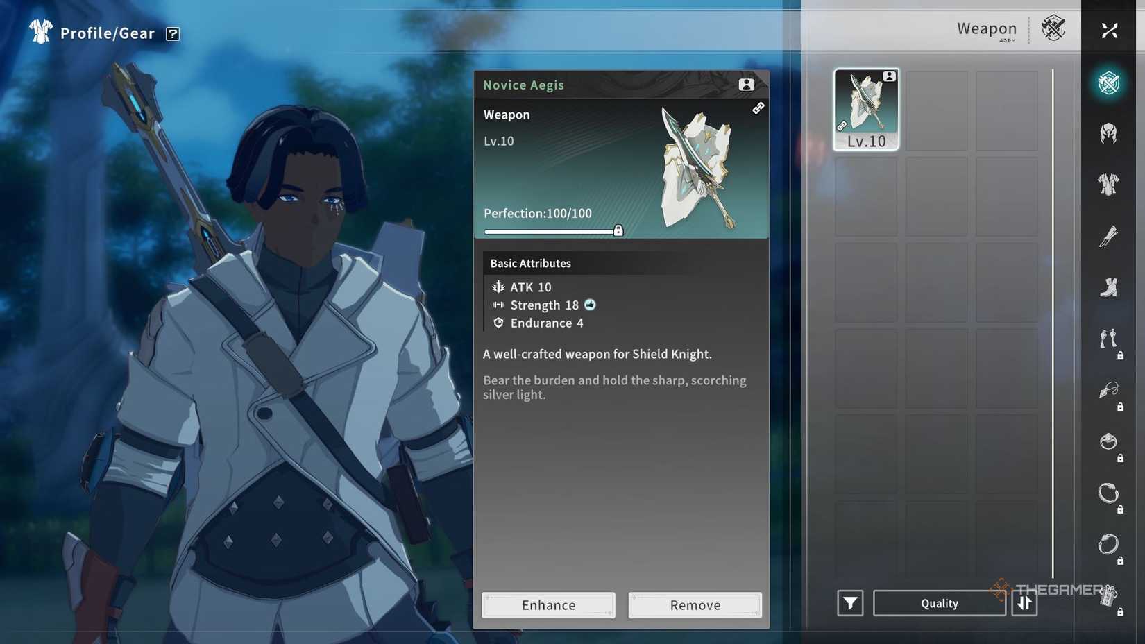An empty list of gear for a Shield Knight in Blue Protocol Star Resonance.