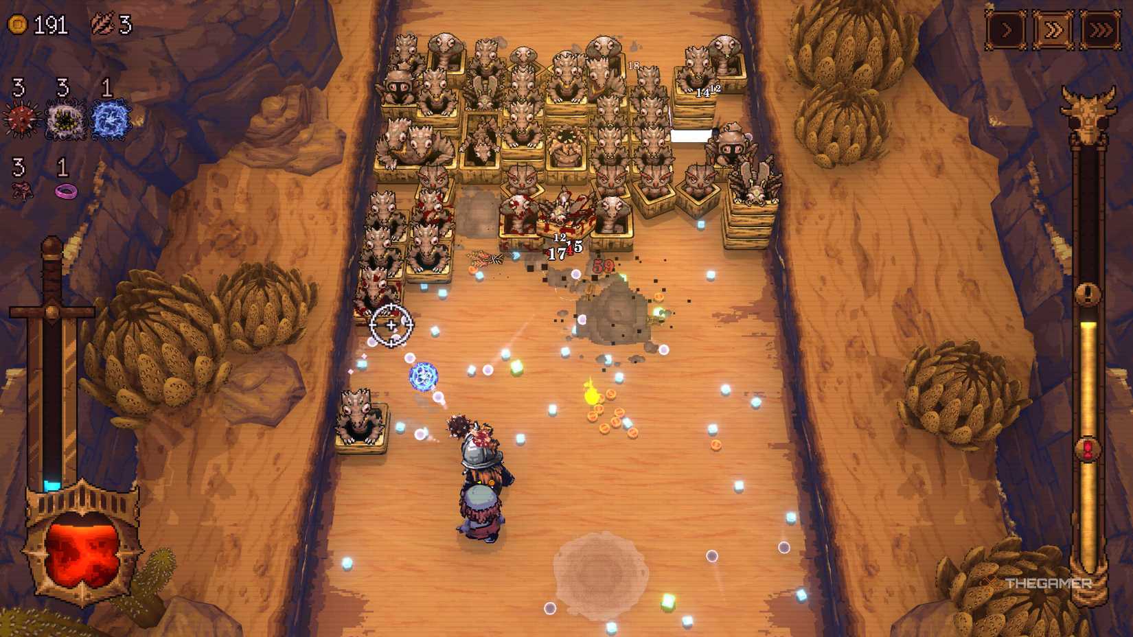 Playing a run with two characters in Ball x Pit.