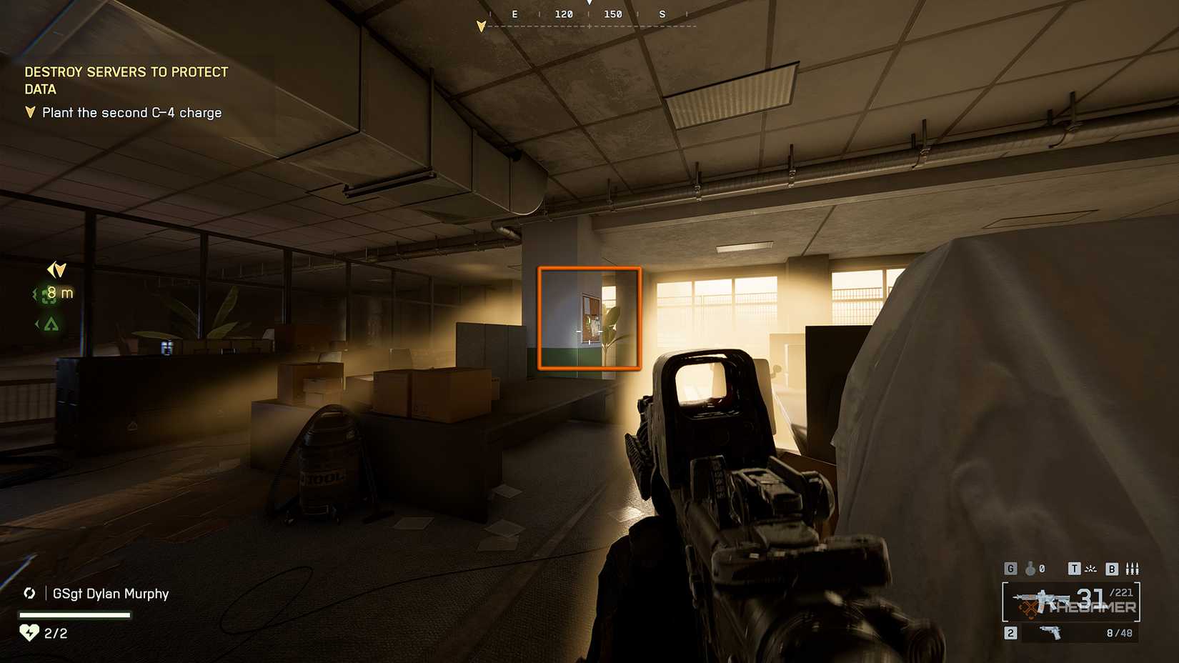 Battlefield 6 player looking at a notice board in an office under construction.