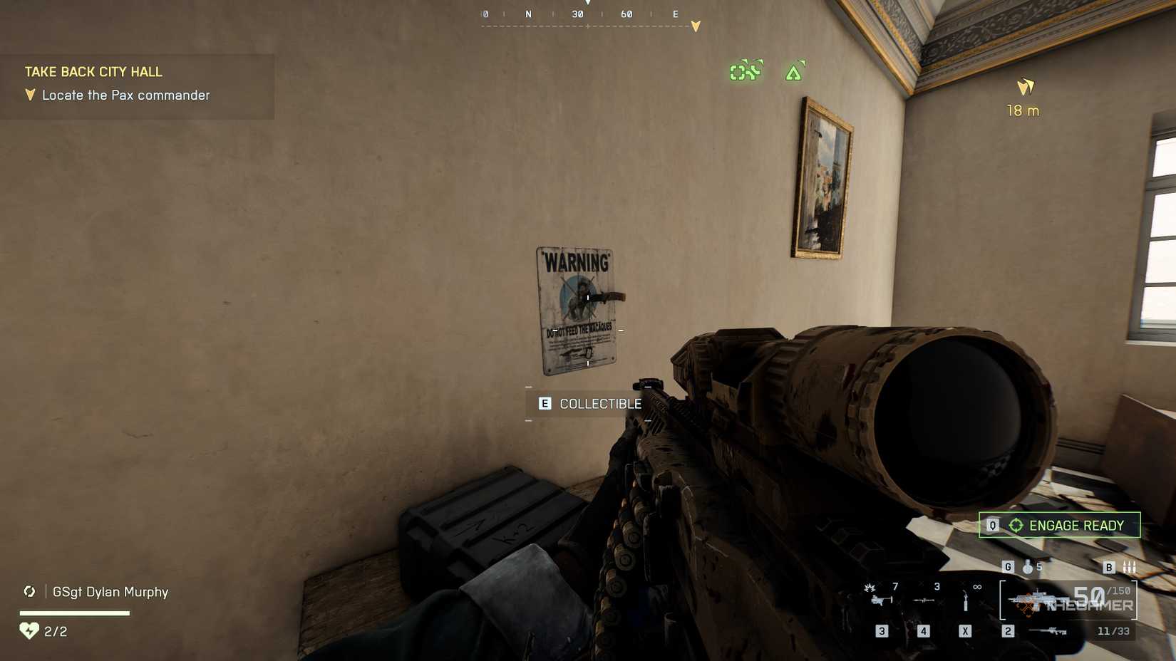 Battlefield 6 player looking at a pair of dog tags pinned to a poster on a wall.