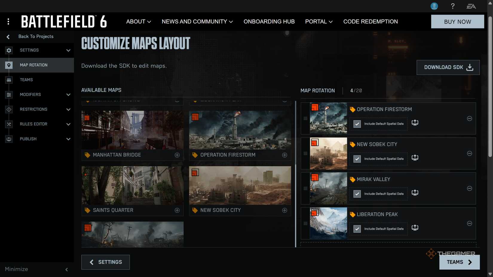 Selecting specific maps for a Custom Game Mode via Battlefield 6 Portal.
