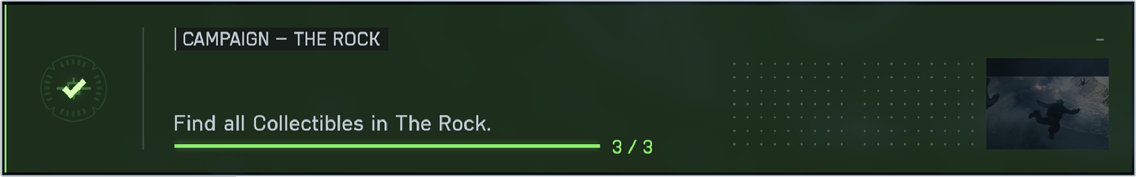 Battlefield 6 The Rock challenge to collect all collectibles, displaying that it has been complete and the reward earned.