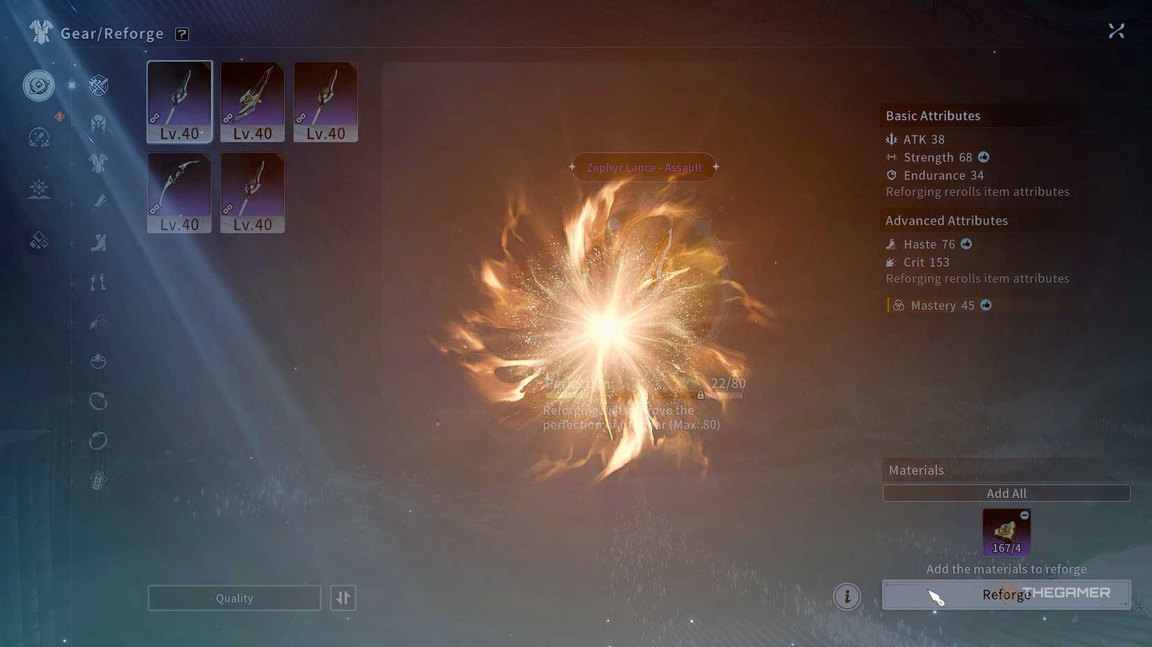 Blue Protocol_ Star Resonance Reforging a lance to get better stats.